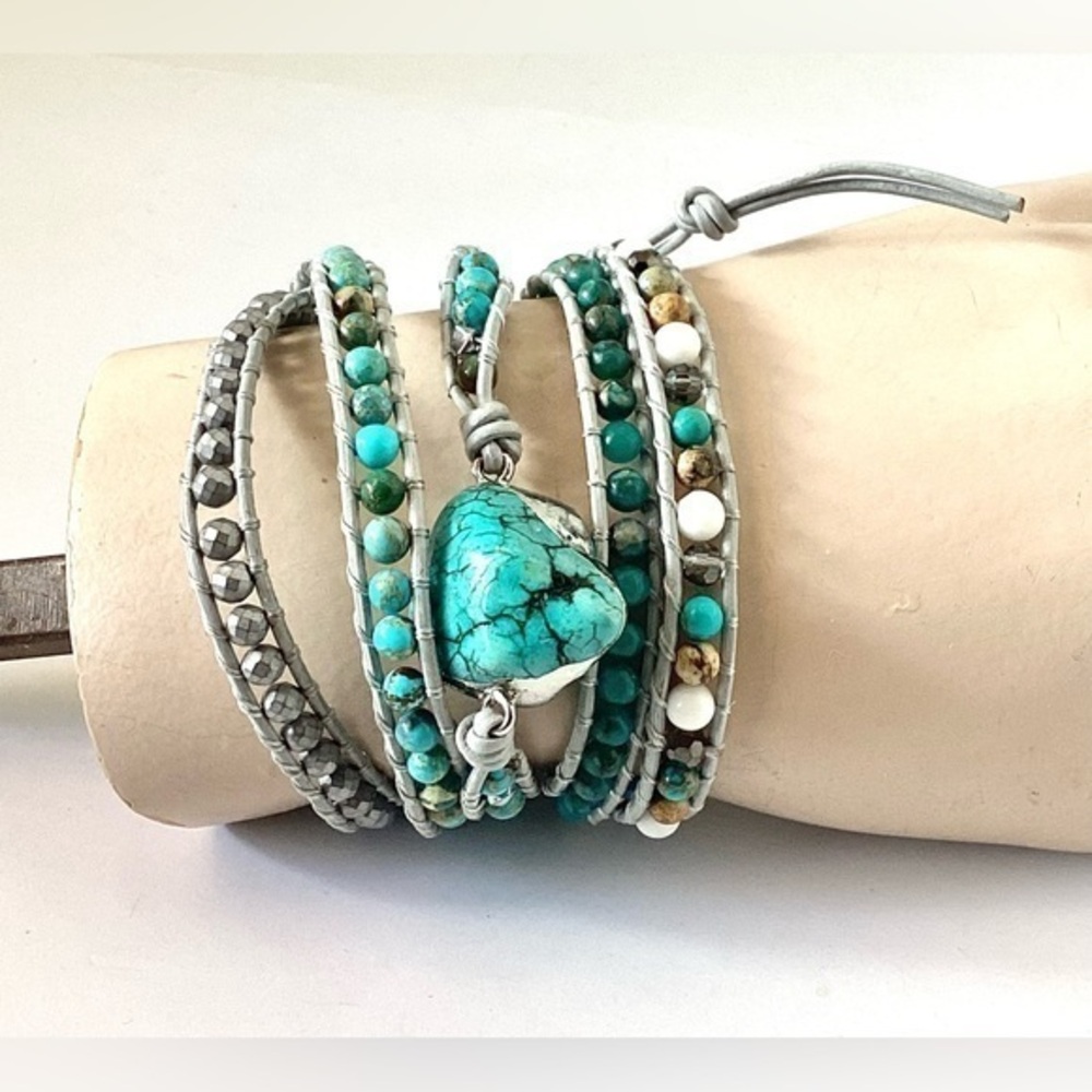 Plumiss Turquoise Gemstone Wrap Bracelet Boho Bohemian